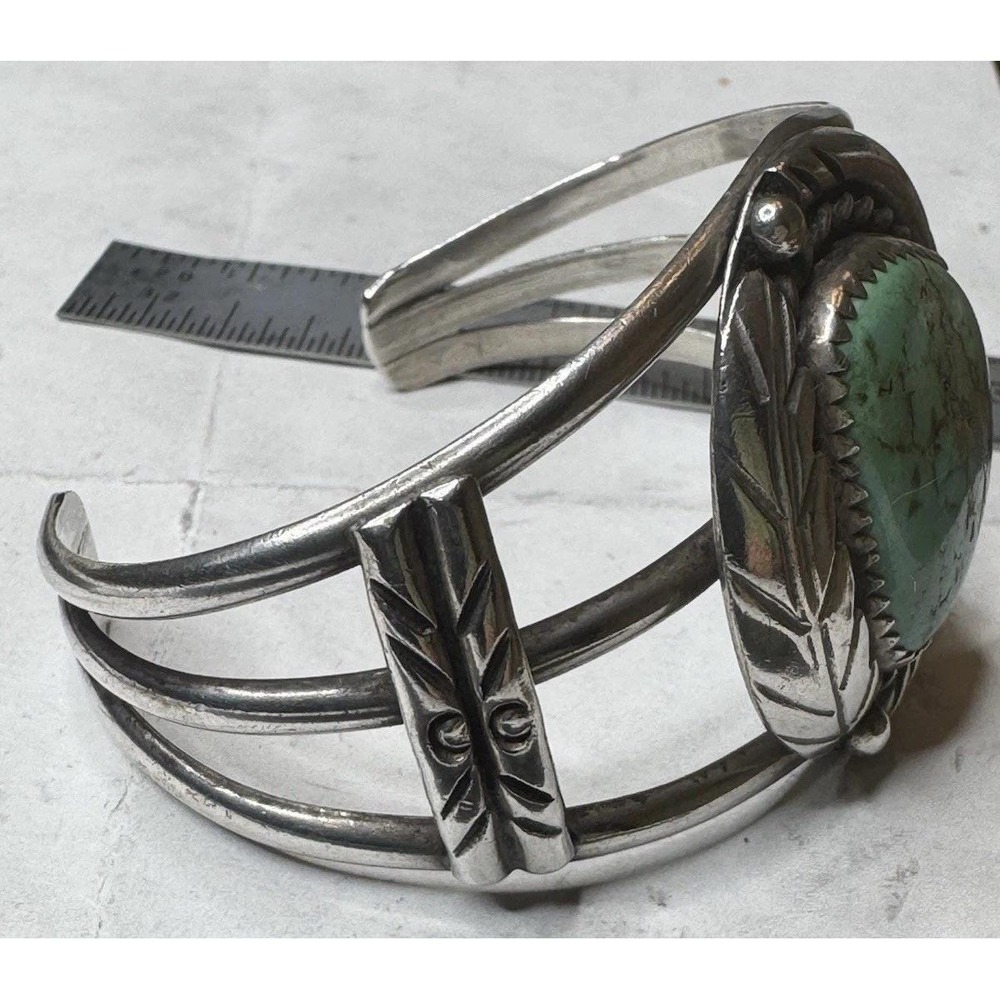 Navajo Sterling Silver Turquoise Triple Shank Cuff Bracelet Handmade 34.5g - Picture 7 of 11